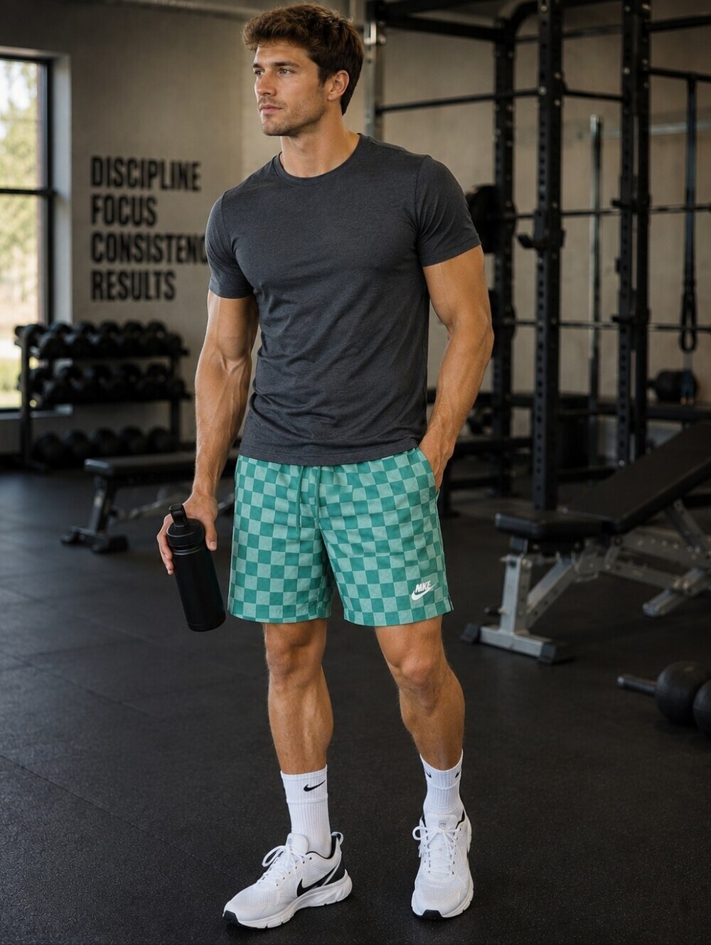 Nike Mens Green Checkered Woven Shorts FN3098-365 Medium New Athletic Workout